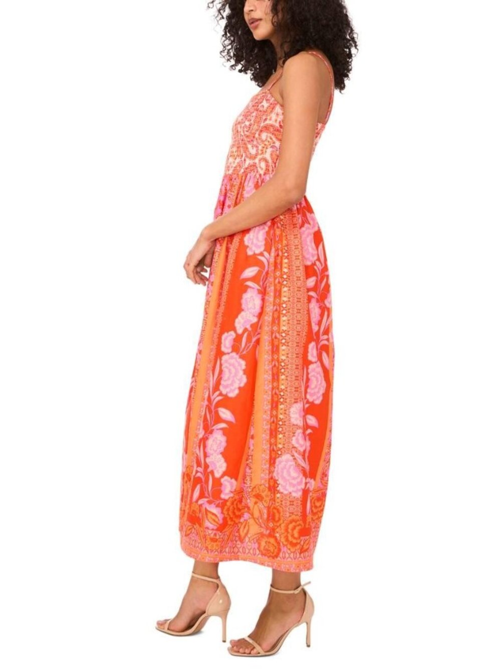 Msk Women's Cotton Printed Smocked-Bodice Maxi Dress - Pink Multi - Picture 3 of 5